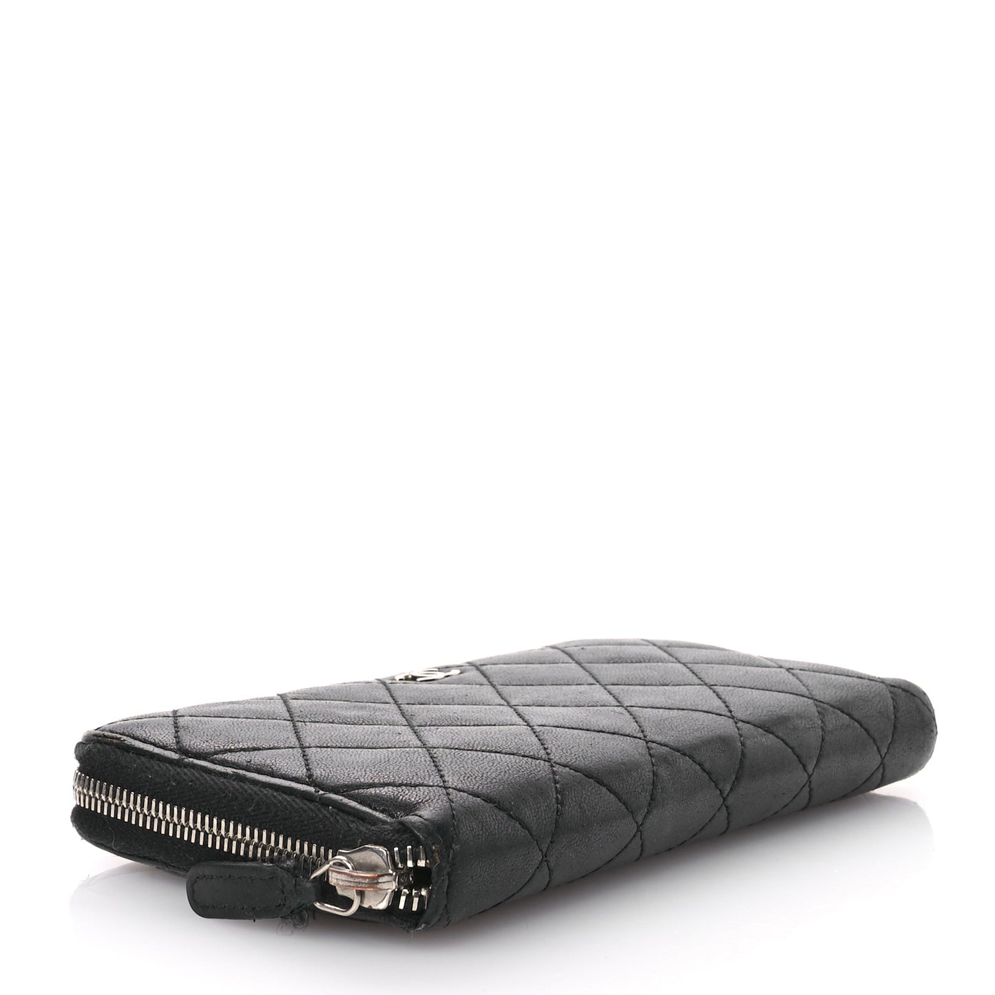 Lambskin Quilted Large Gusset Zip Around Wallet Black
