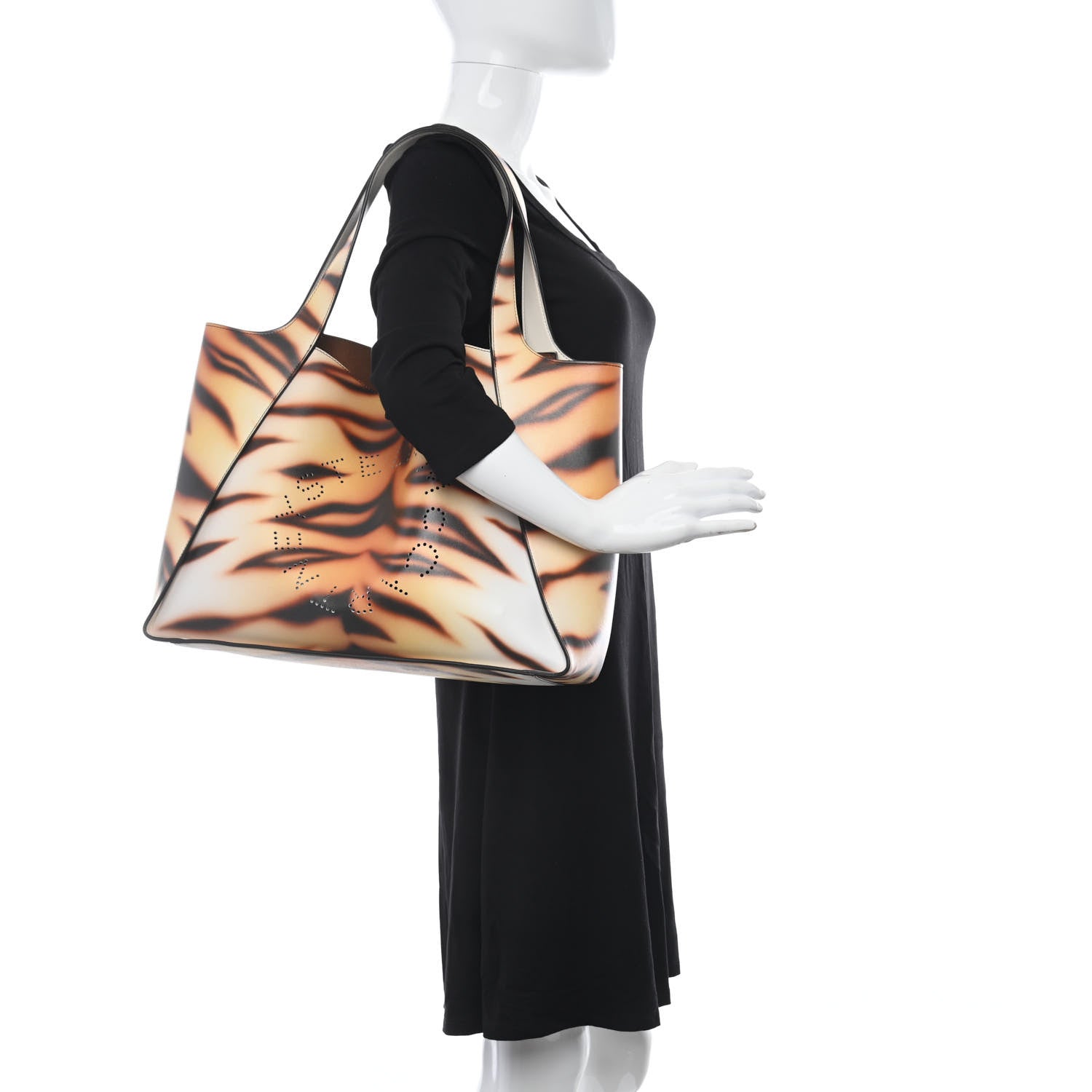 Stella McCartney Eco Alter Tiger Print Perforated Logo Tote Bag Brown Ivory 2 of 15