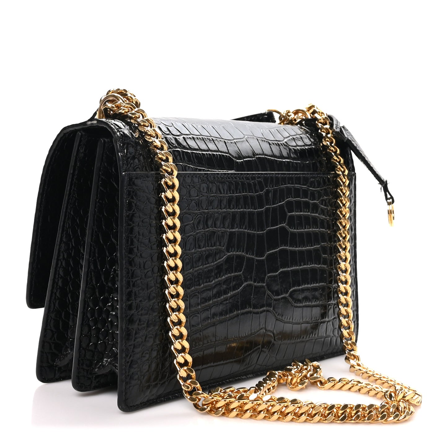 Calfskin Crocodile Embossed Medium Monogram Sunset Black
