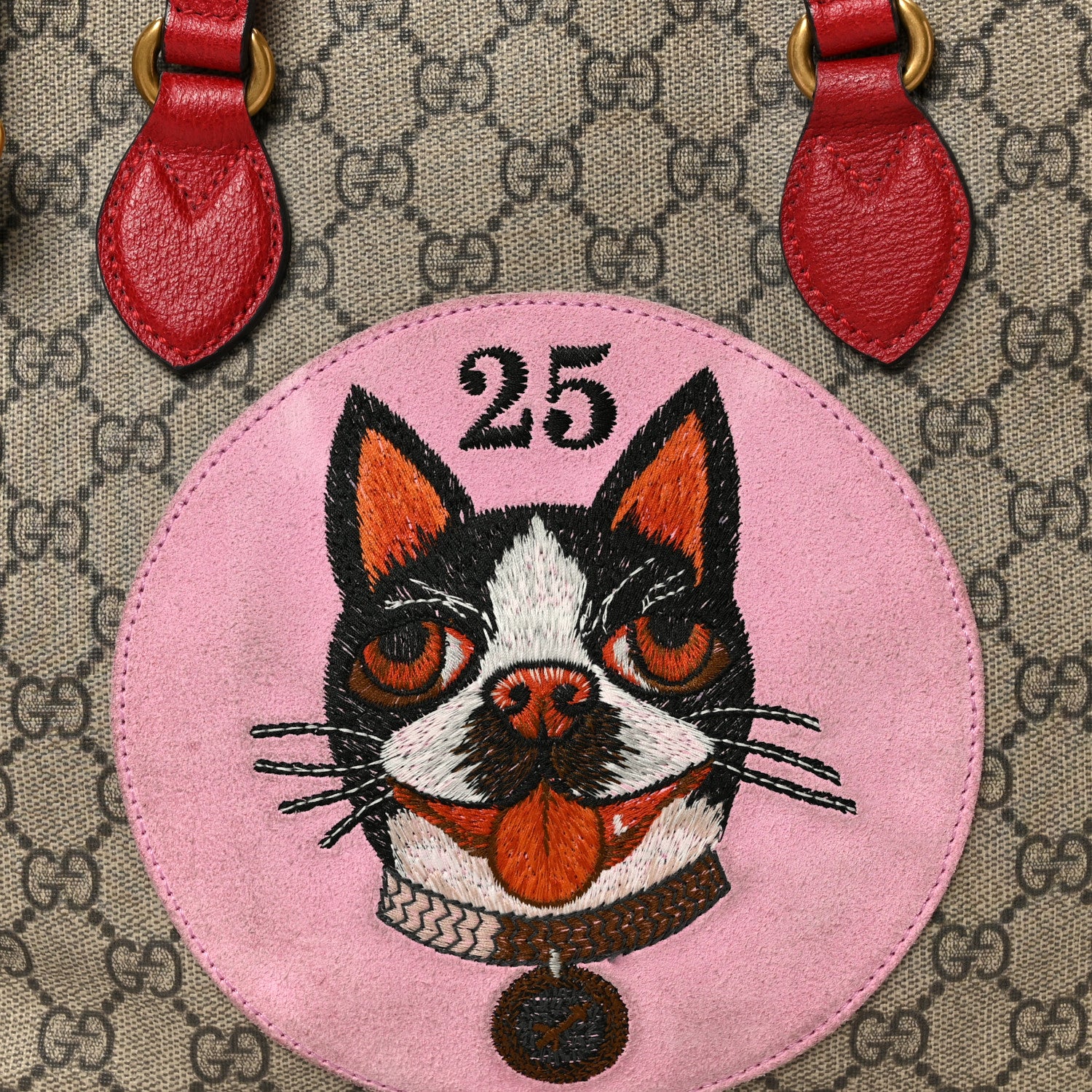 Gucci Soft GG Supreme Monogram Web Bosco Patch Small Crossbody Tote Beige Malva Hibiscus Red 10 of 13