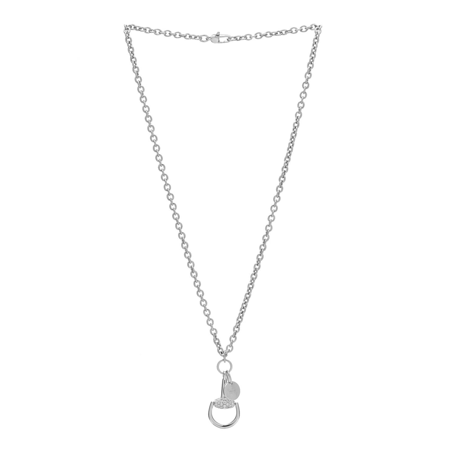 18K White Gold Diamond Horsebit Pendant Necklace