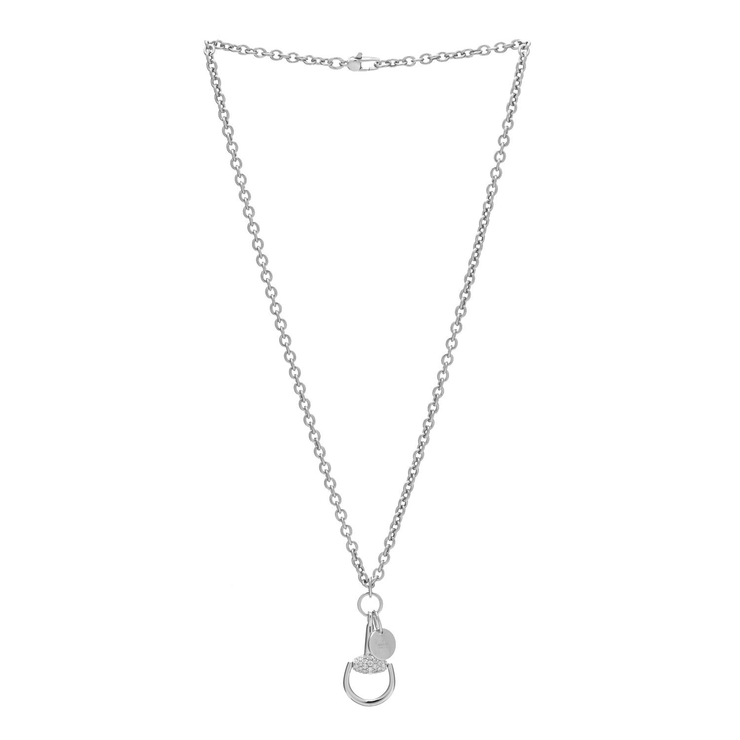 Gucci 18K White Gold Diamond Horsebit Pendant Necklace 3 of 6