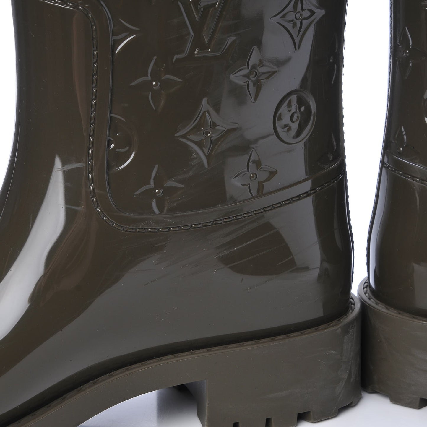 Rubber Embossed Monogram Drops Flat Half Boots 40 Kaki