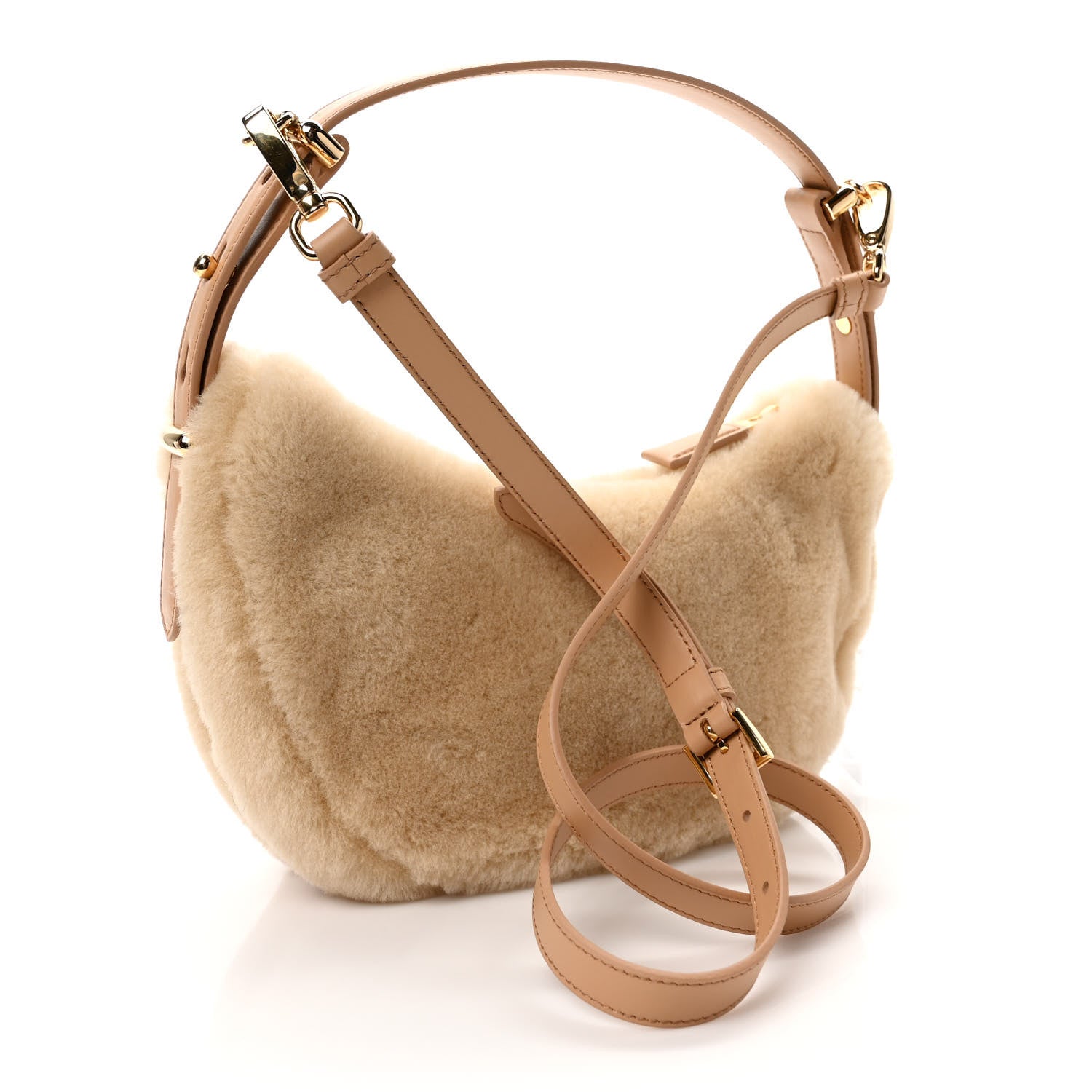 Prada Shearling Arque Shoulder Bag Ecru Noisette 3 of 9