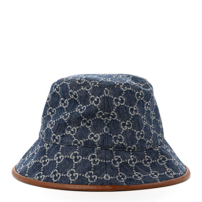 Gucci Washed Jacquard Denim Nappa GG Monogram Oscar Bucket Hat M Denim Cuir 2 of 9