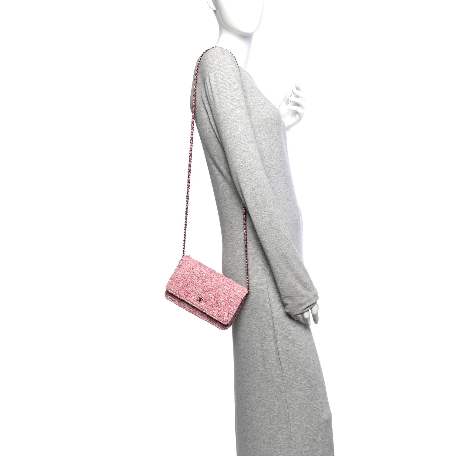 Chanel Tweed Quilted Wallet On Chain WOC Pink 2 of 13