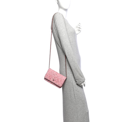 Chanel Tweed Quilted Wallet On Chain WOC Pink 2 of 13