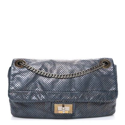 Chanel Metallic Crackled Calfskin Perforated Drill Flap Silver 1 of 11