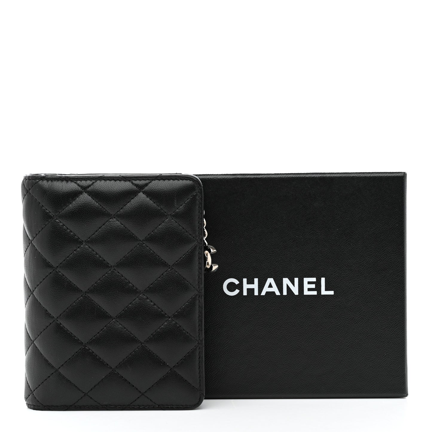 Lambskin Quilted Zip Around Coin Purse Wallet Black