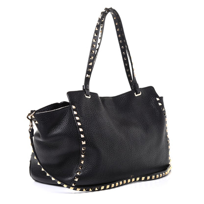 Valentino Garavani Pebbled Calfskin Medium Rockstud Tote Black 3 of 20
