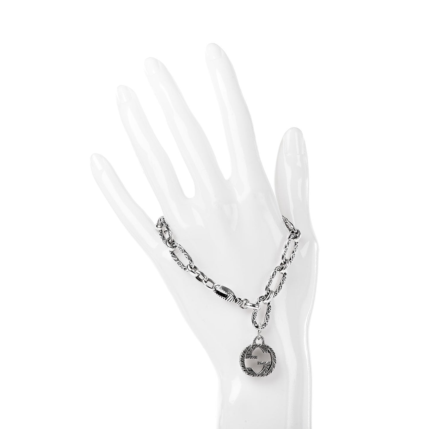 Sterling Silver Textured Interlocking G Charm Bracelet