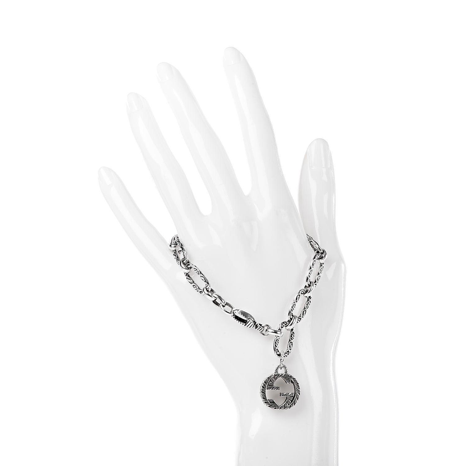 Gucci Sterling Silver Textured Interlocking G Charm Bracelet 2 of 6