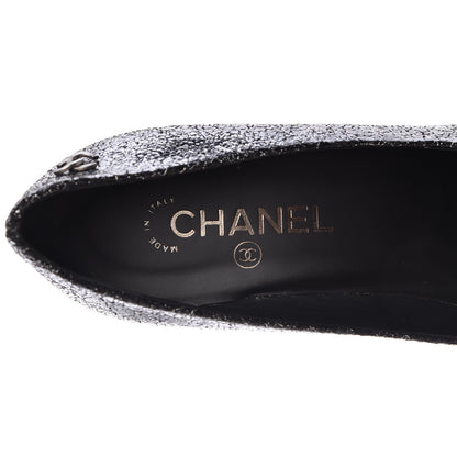 Chanel Metallic Crackled Calfskin Patent Cap Toe Pumps 40.5 Silver Black 6 of 10