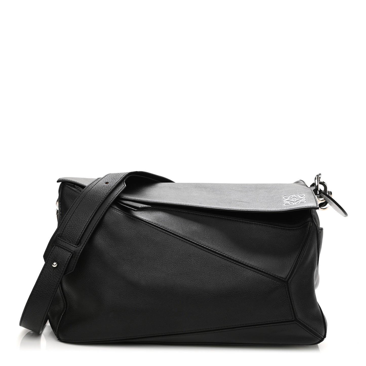 Calfskin XL Zipper Puzzle Bag Black