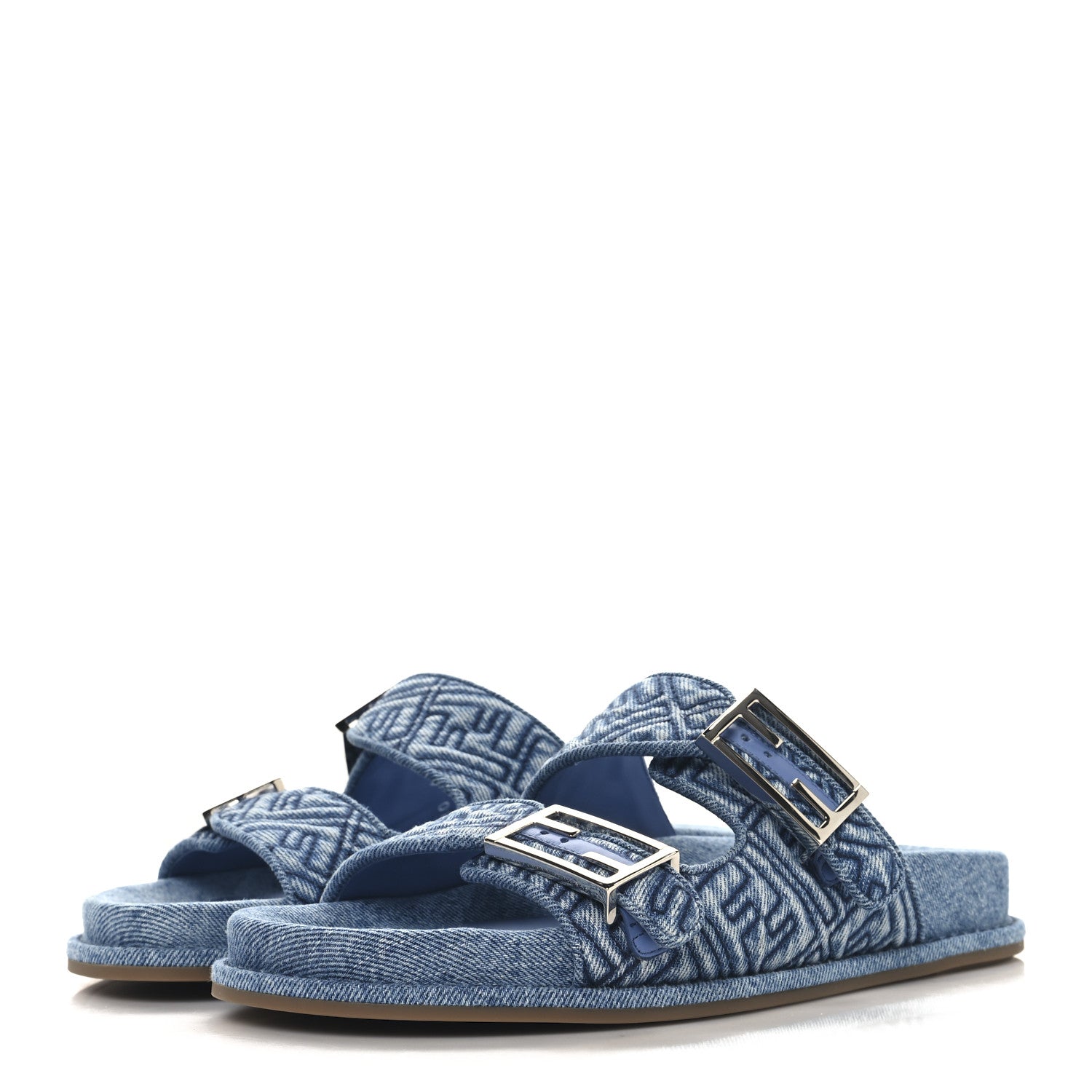 Fendi Denim FF Quilted Fendi Feel Buckled Slide Sandals 39 Blue 4 of 11