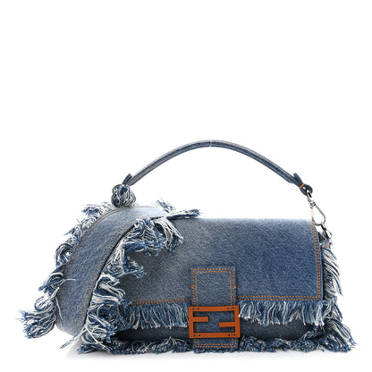Fendi Denim Lavato Cuoio Frayed Baguette Denim Chiaro Cuoio 1 of 10