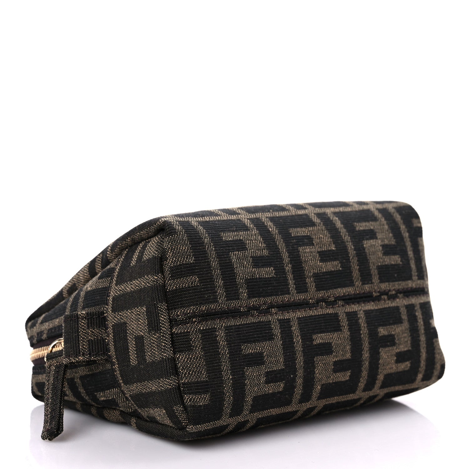 Fendi Fabric Jacquard FF 1974 Small Trapezoid Beauty Pouch Tobacco Moro Black 4 of 10