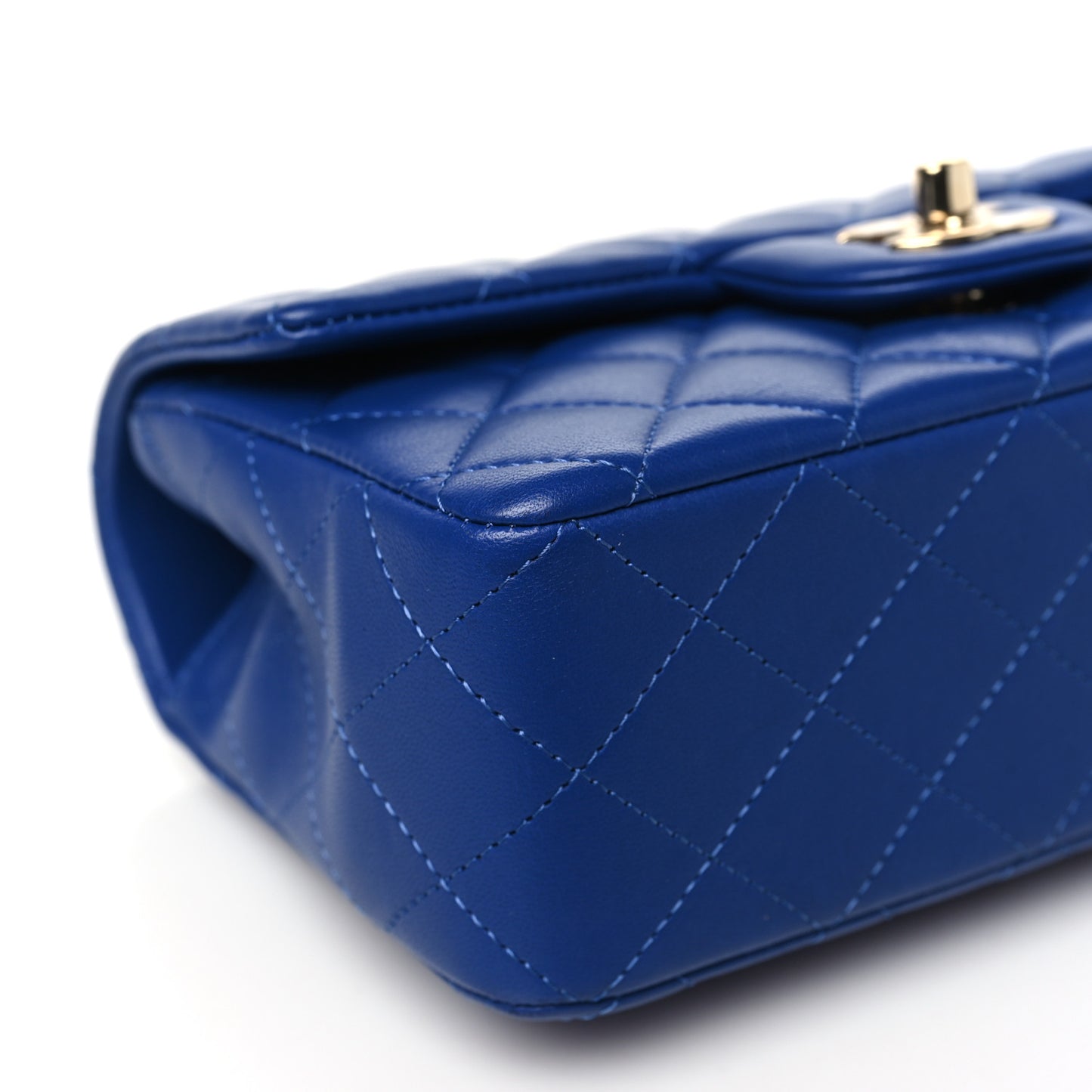 Lambskin Quilted Mini Top Handle Rectangular Flap Blue