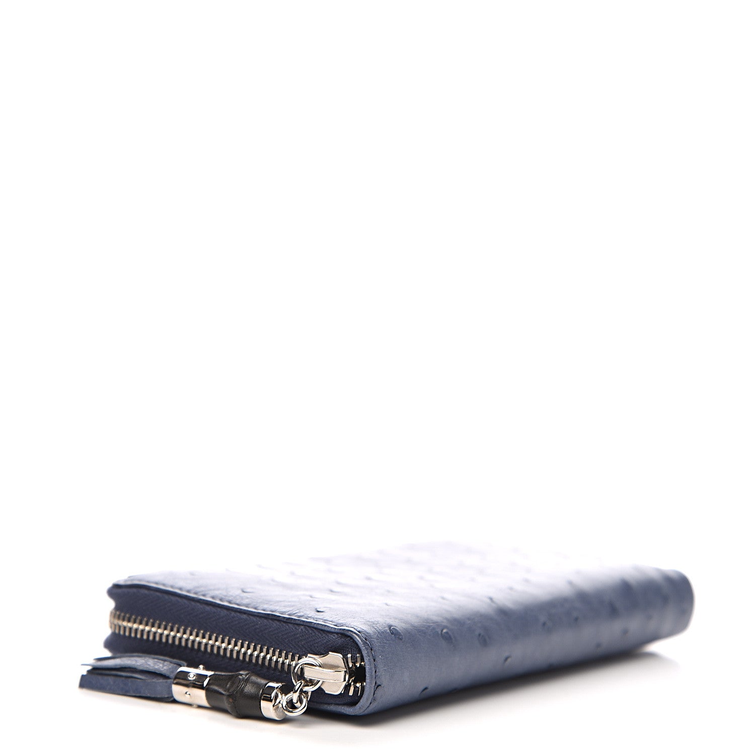 Gucci Ostrich Bamboo Zip Around Wallet Blue 3 of 6