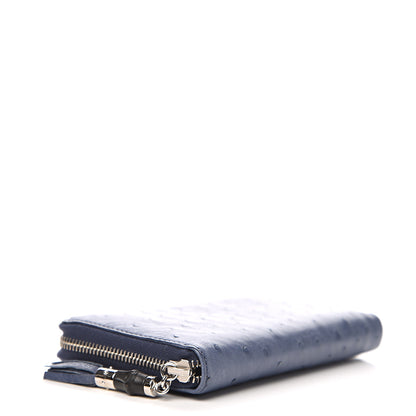 Gucci Ostrich Bamboo Zip Around Wallet Blue 3 of 6