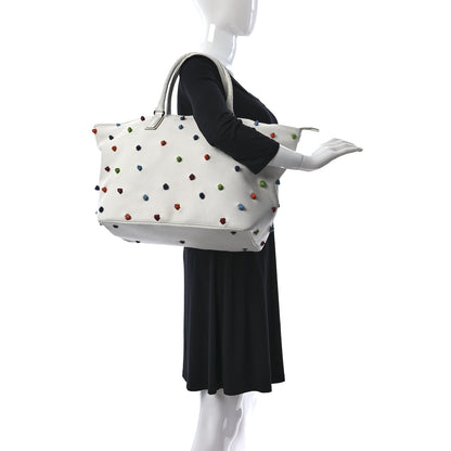 Bottega Veneta Grainy Calfskin Knot Detailed Polka Dot Tote White Multicolor 2 of 16