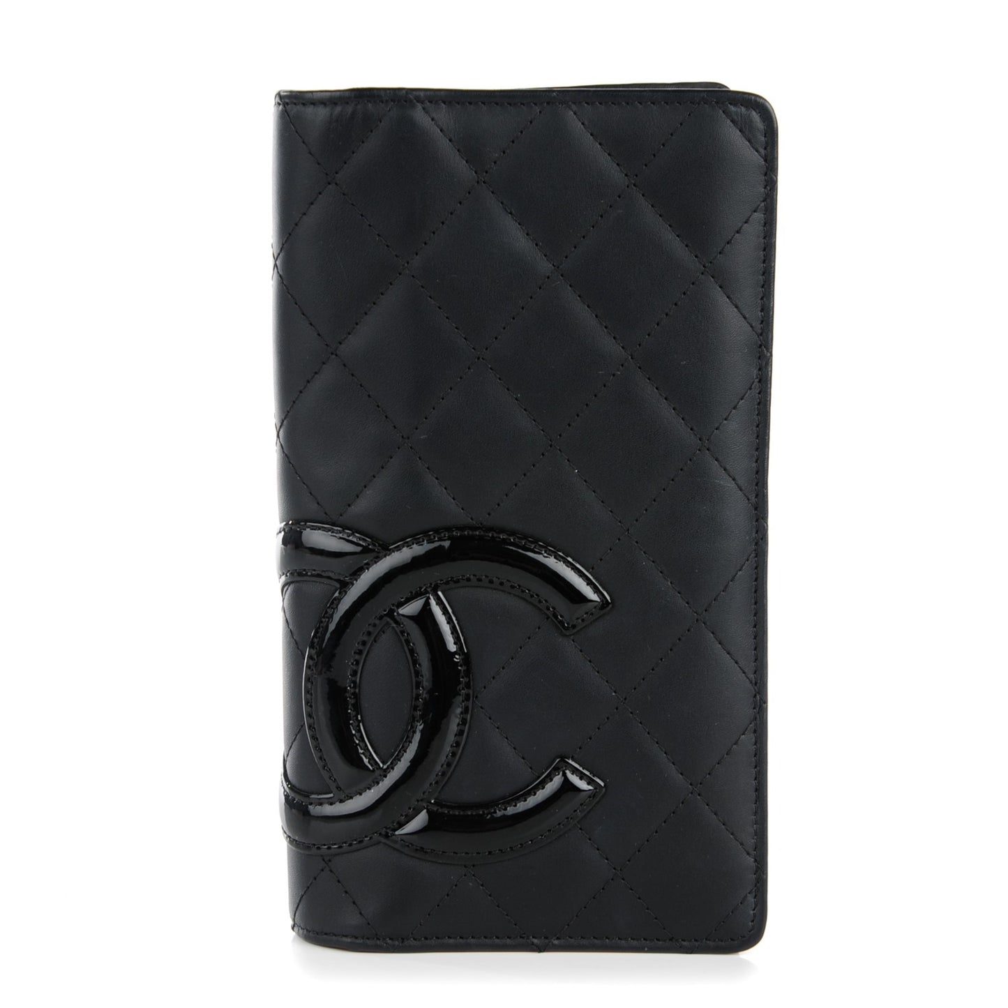 Calfskin Quilted Cambon Yen Wallet Black