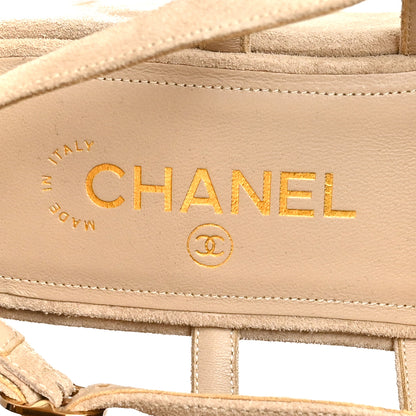 Chanel Suede Calfskin Platform CC Sandals 41 Dark Beige 9 of 11