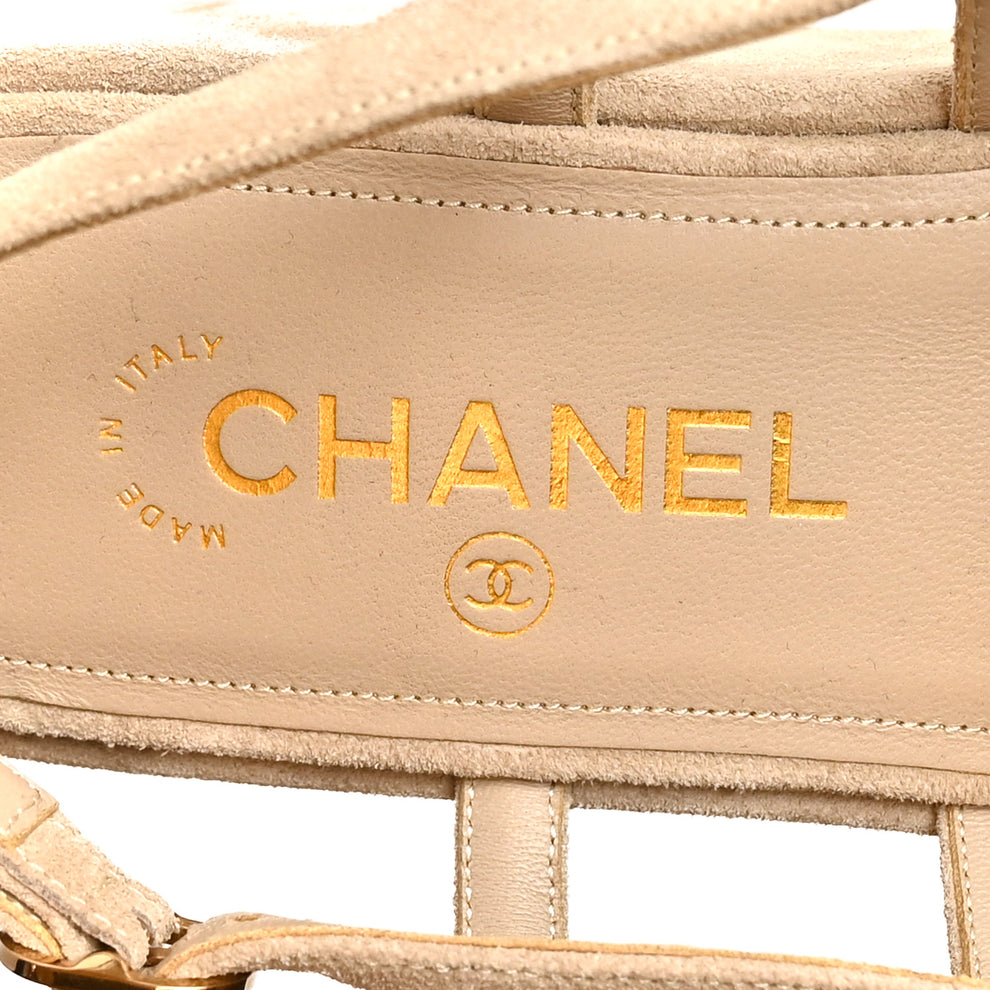 Chanel Suede Calfskin Platform CC Sandals 41 Dark Beige 1996436 ...