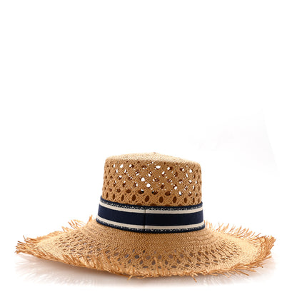 Christian Dior Straw Embroidered Bob Naughtily Large Brim Hat 58 Blue Multicolor 6 of 8