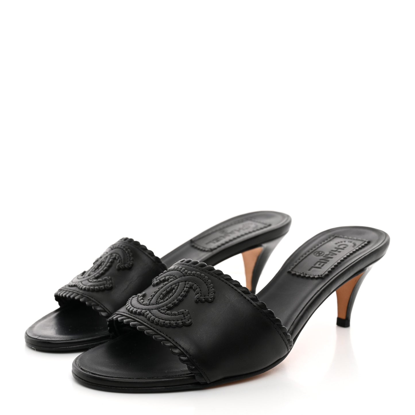 Calfskin Stitched CC Mule Sandals 36 Black