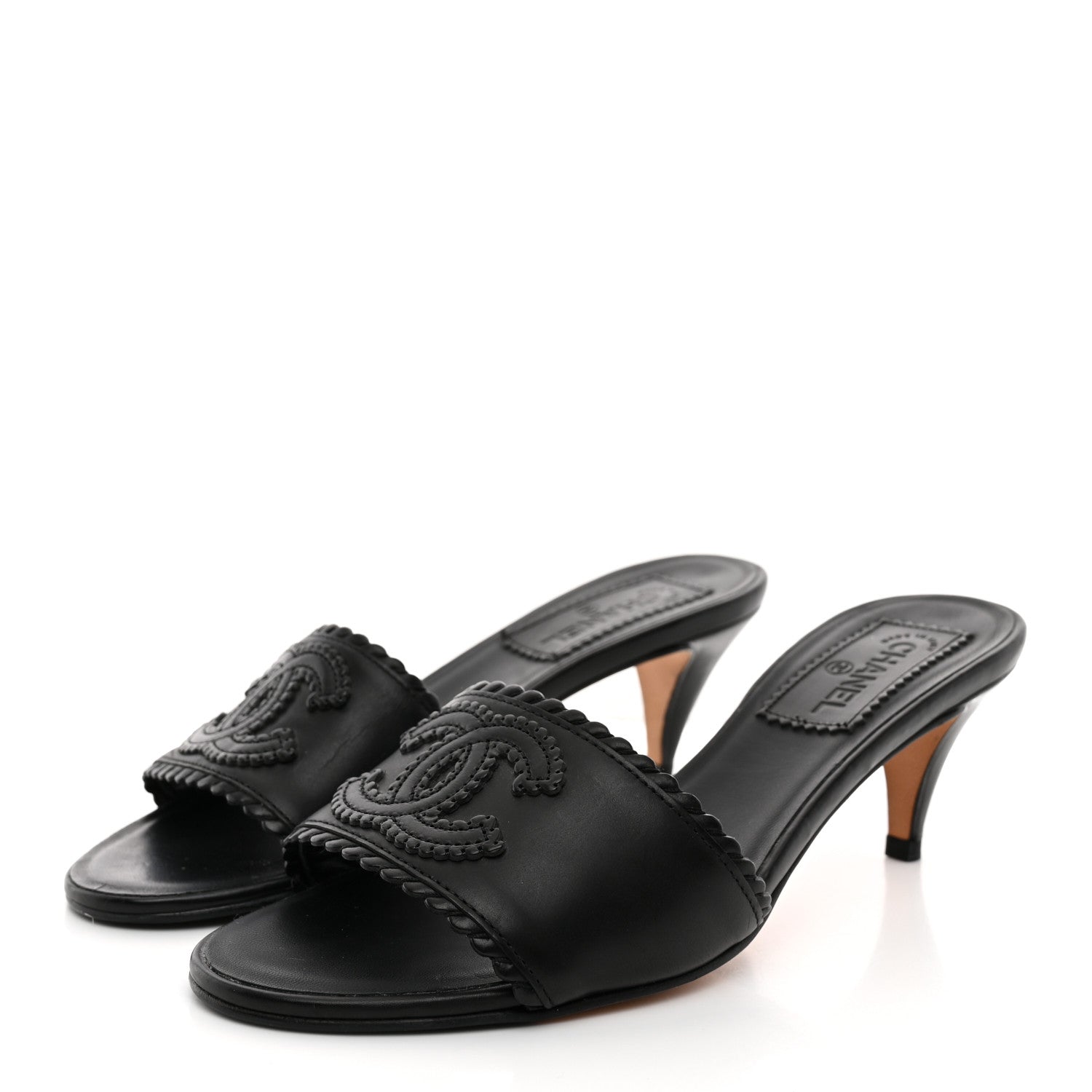 Chanel Calfskin Stitched CC Mule Sandals 36 Black 4 of 13