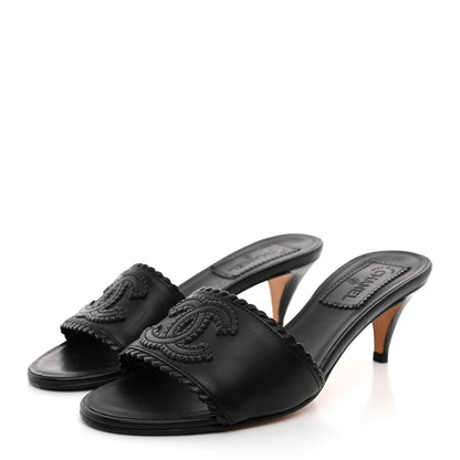 Chanel Calfskin Stitched CC Mule Sandals 36 Black 4 of 13