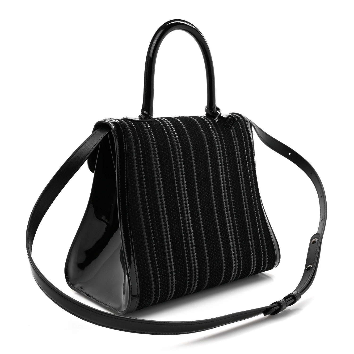 Delvaux Canvas Patent Calfskin MM Brillant Satchel Black 1857762