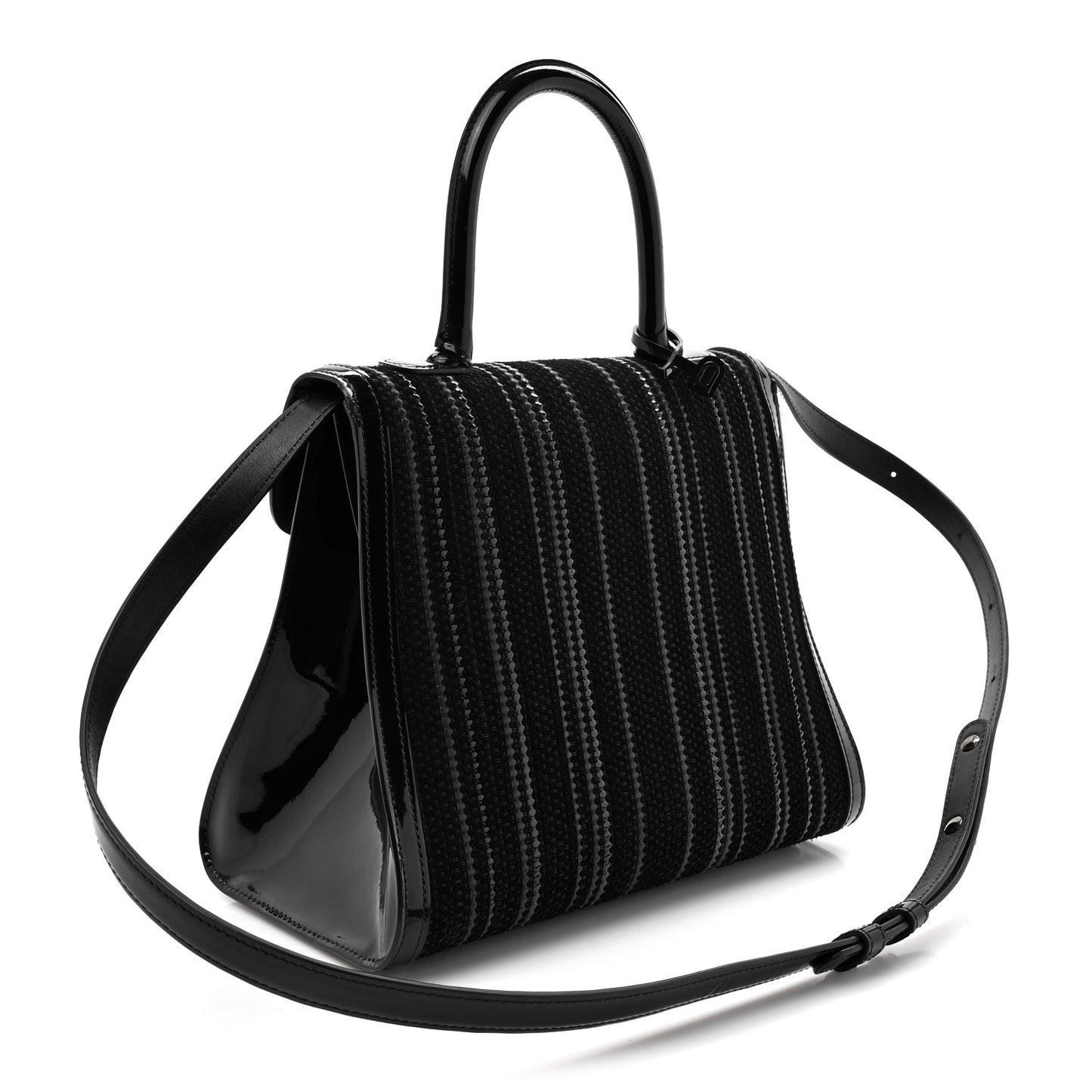 Canvas Patent Calfskin MM Brillant Satchel Black