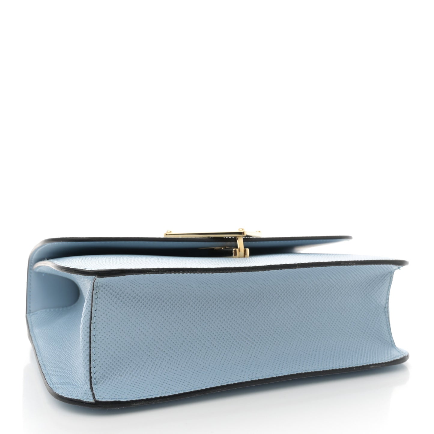 Saffiano Cuir Triangle Embleme Flap Shoulder Bag Celeste