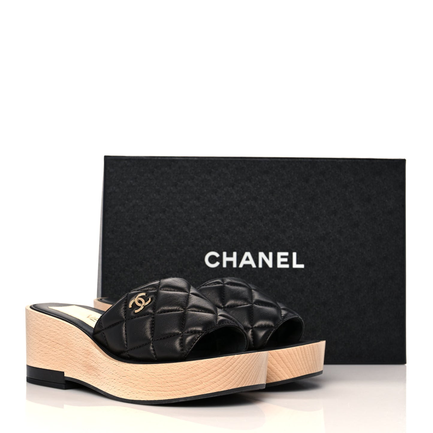 Lambskin Quilted CC Wedge Sandals 37 Black
