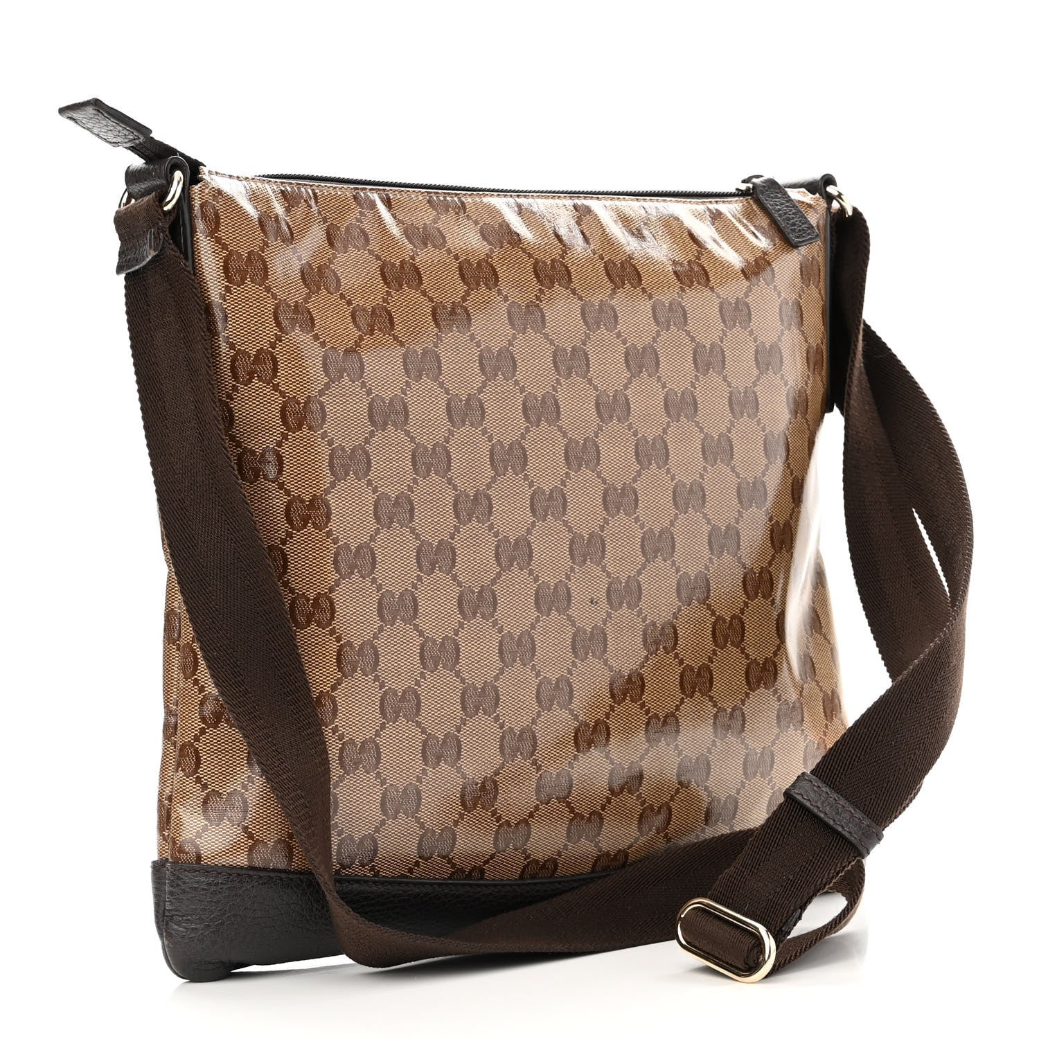 Gucci Crystal Monogram Flat Messenger Bag Dark Brown 3 of 12