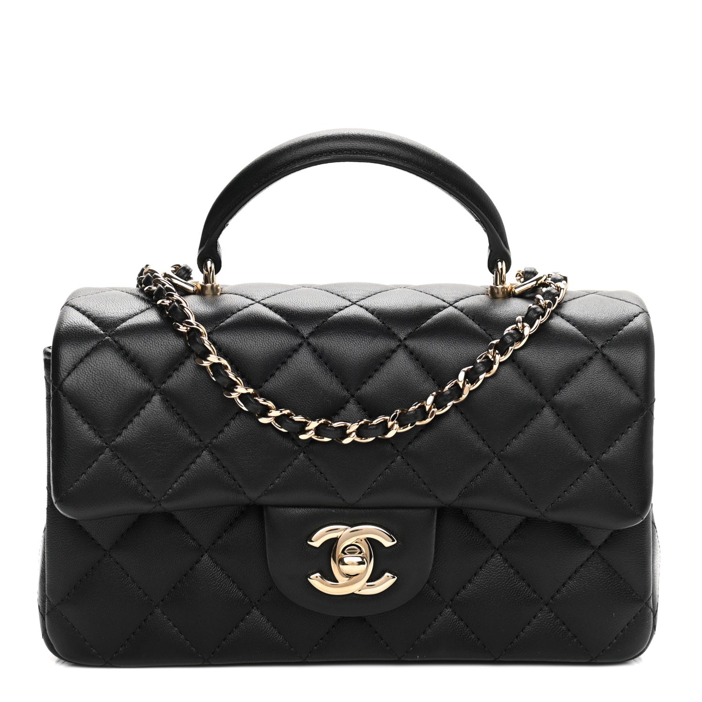 Lambskin Quilted Mini Top Handle Rectangular Flap Black