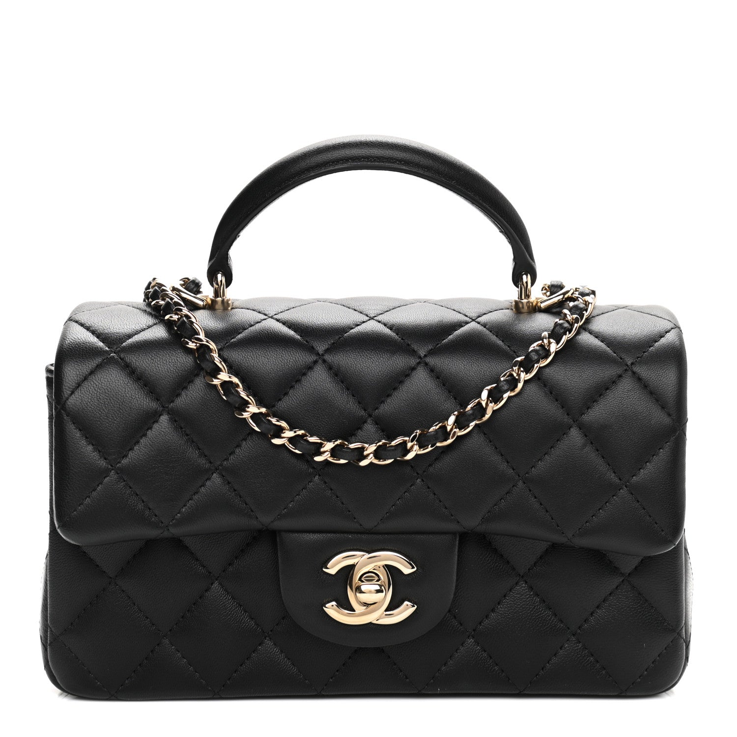 Chanel Lambskin Quilted Mini Top Handle Rectangular Flap Black 1 of 10