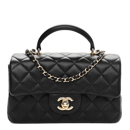 Chanel Lambskin Quilted Mini Top Handle Rectangular Flap Black 1 of 10