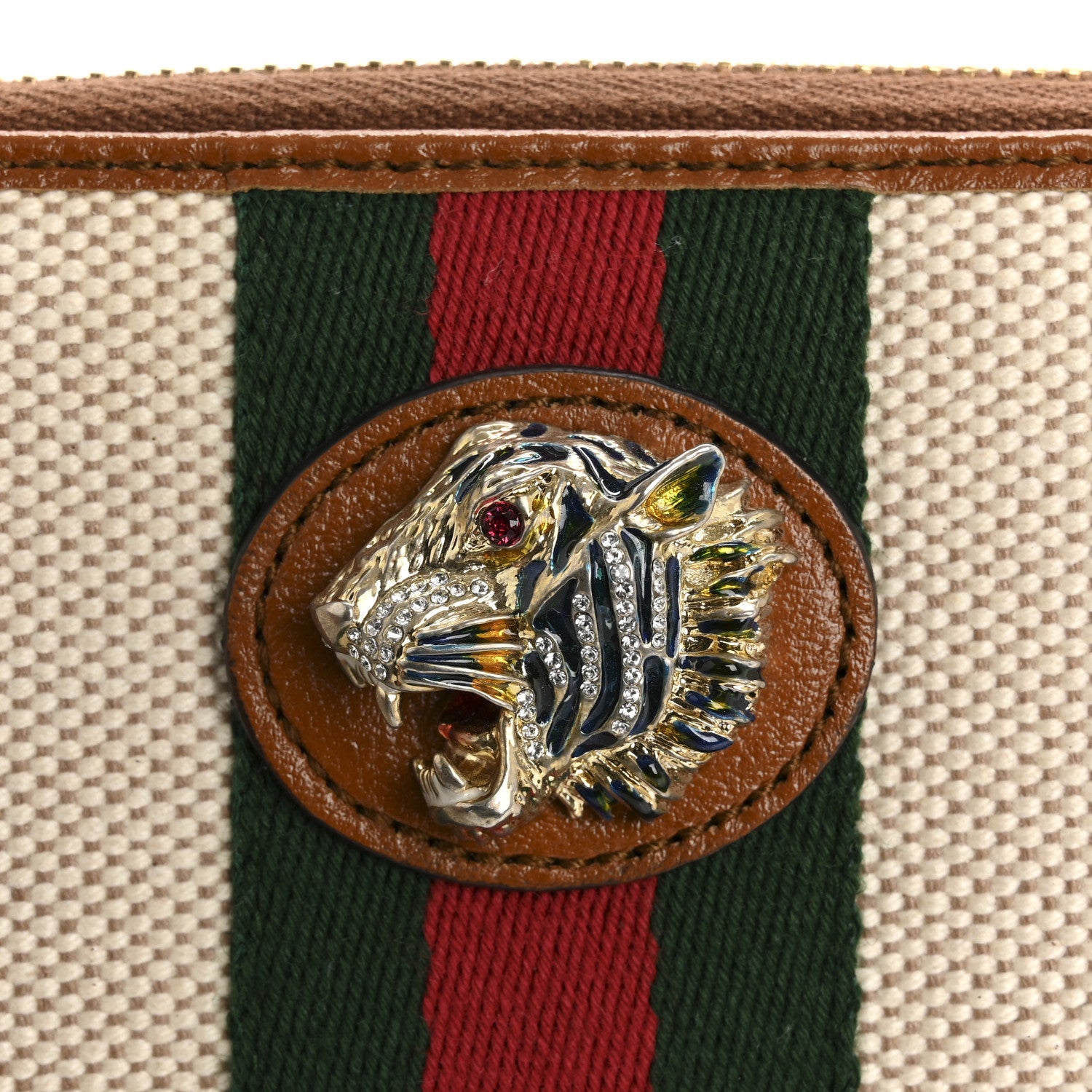 Gucci Vintage Canvas Calfskin Rajah Zip Around Wallet Sand Light Cuir 8 of 9