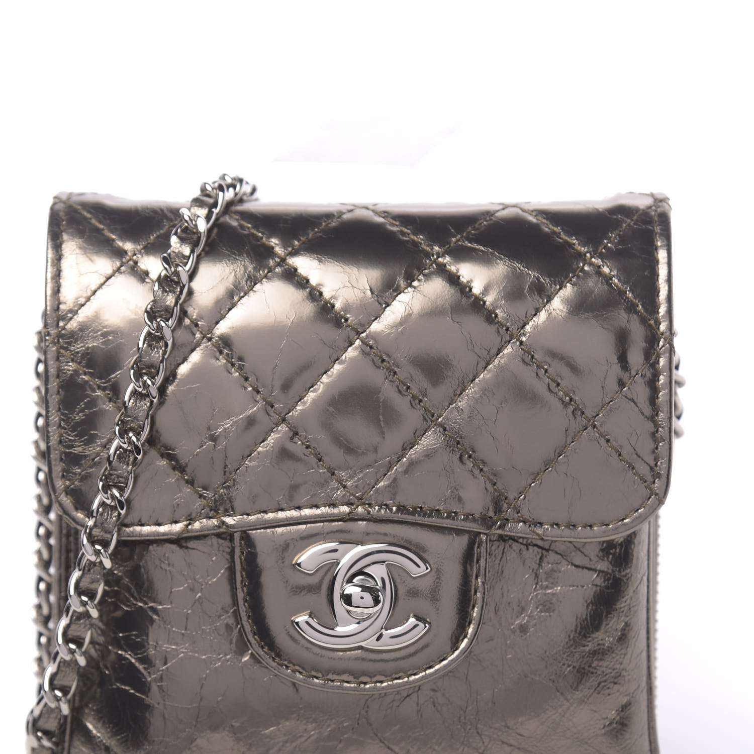 Chanel Crackled Aged Calfskin Mini Crossbody Flap Pewter 10 of 10
