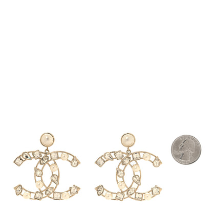Chanel Metal Glass Pearl Strass Snowfall Drop Earrings Light Gold 2 of 5