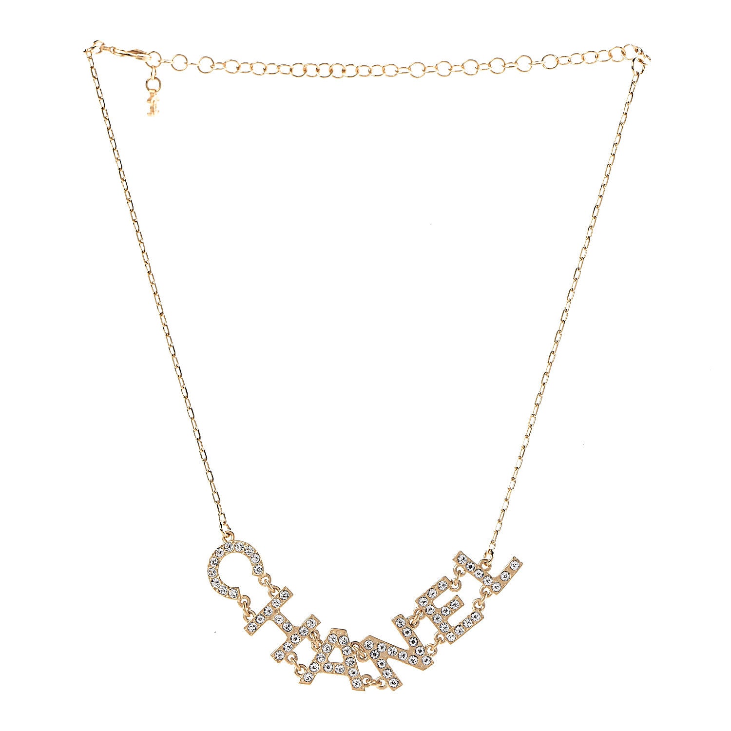Chanel Metal Crystal 90's Icon Logo Necklace Gold 3 of 5