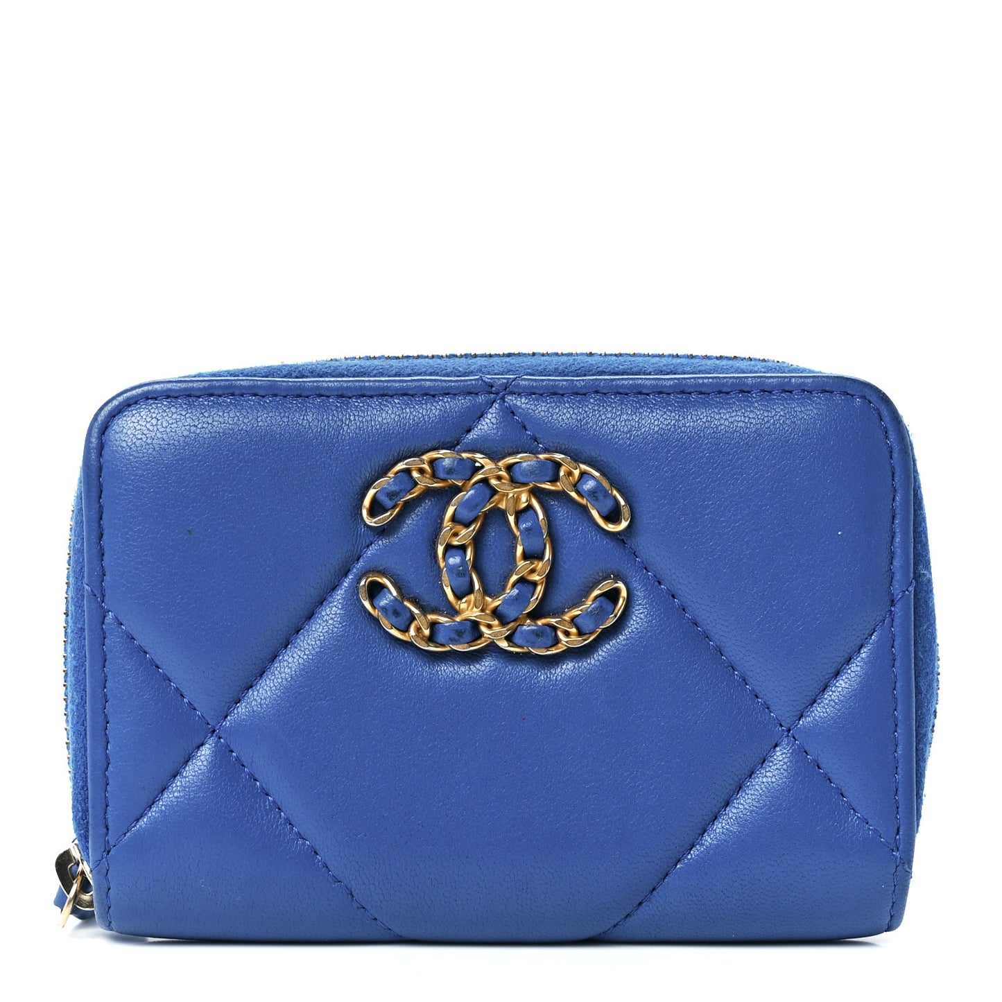 Lambskin Quilted Chanel 19 Zip Around Coin Purse Wallet Dark Blue