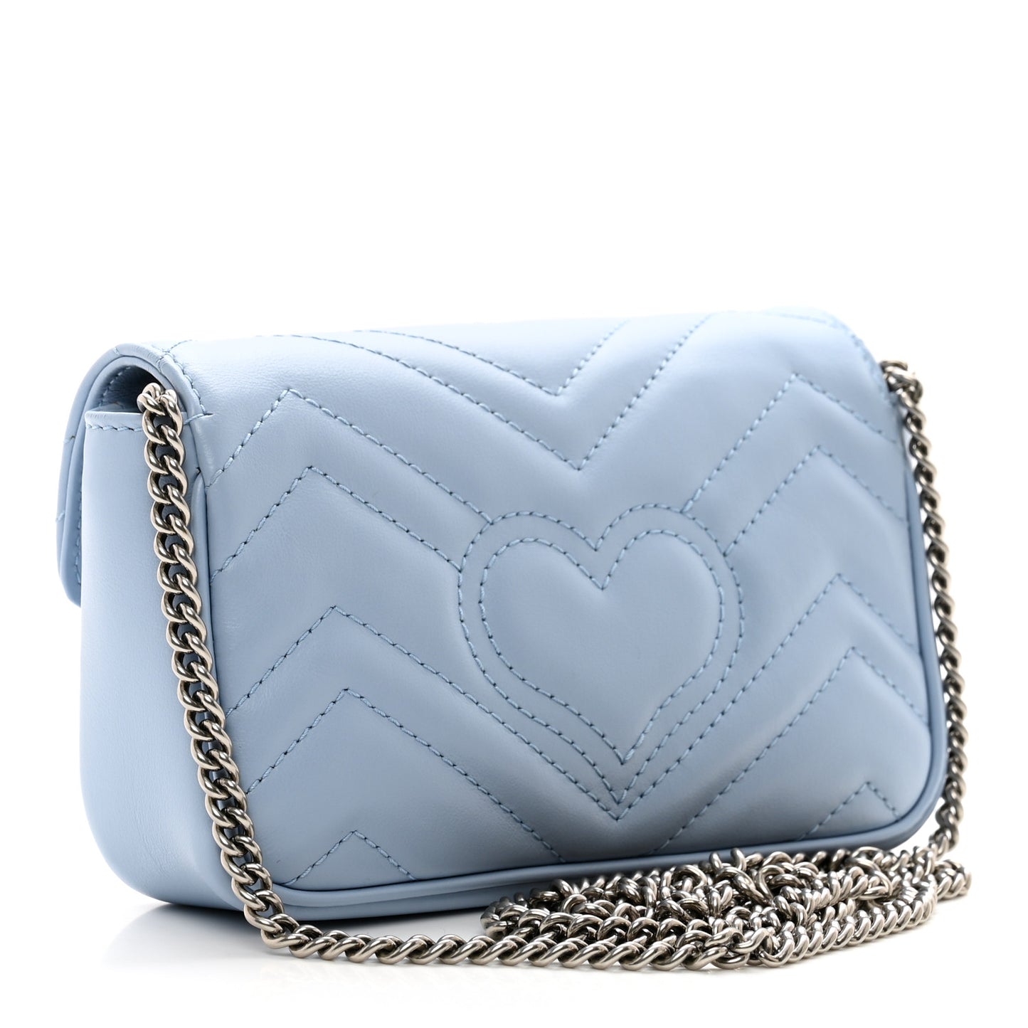 Calfskin Matelasse Super Mini GG Marmont Shoulder Bag Porcelain Light Blue