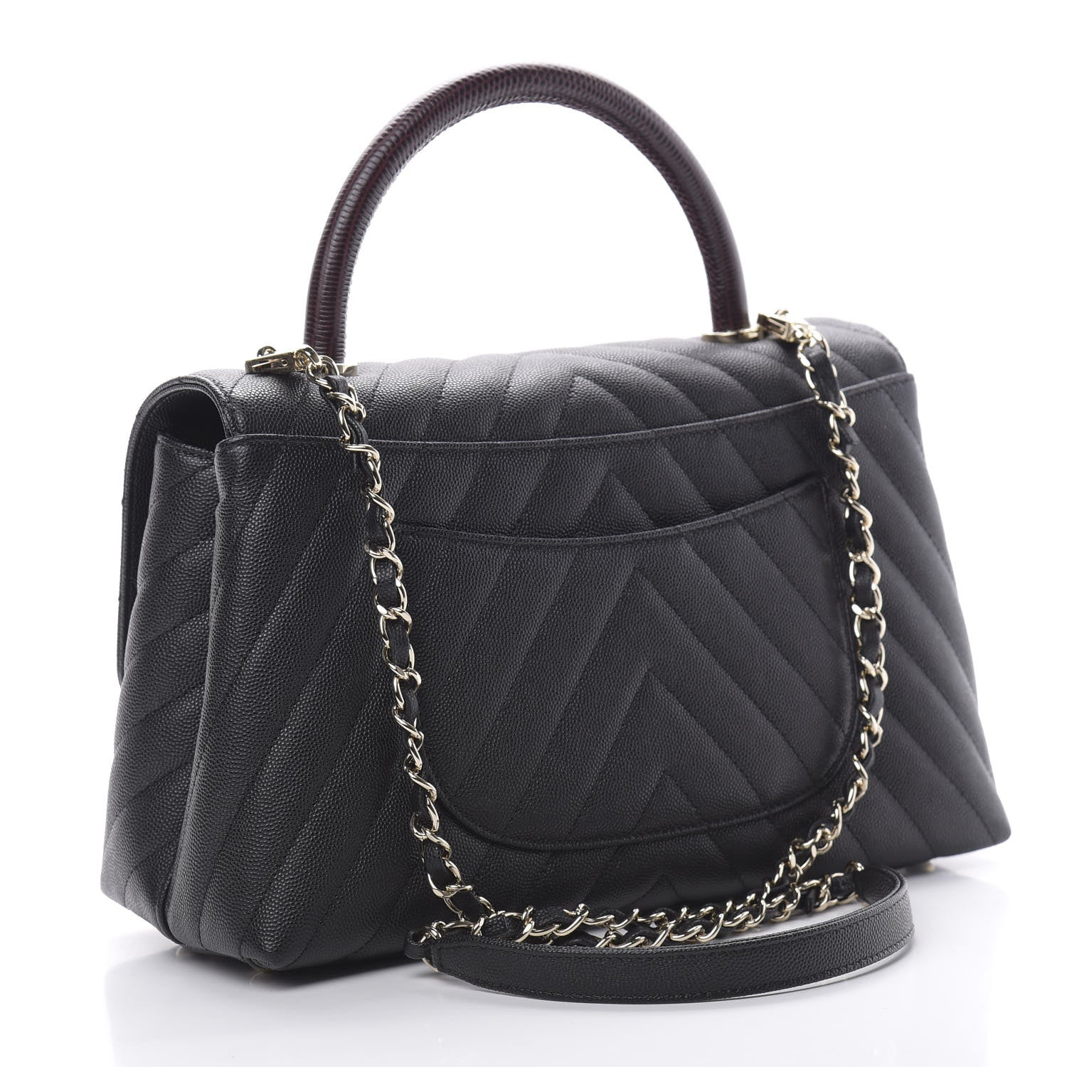Chanel Caviar Lizard Embossed Chevron Quilted Medium Coco Handle Flap Black 3 of 11