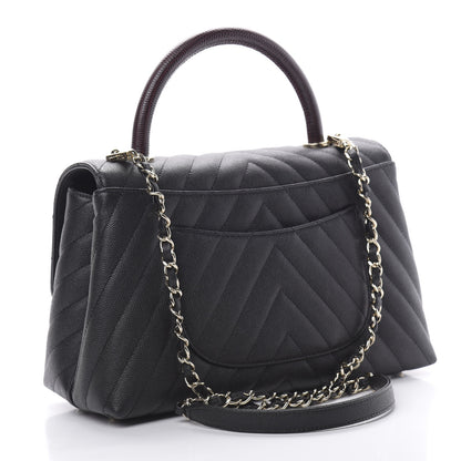 Chanel Caviar Lizard Embossed Chevron Quilted Medium Coco Handle Flap Black 3 of 11
