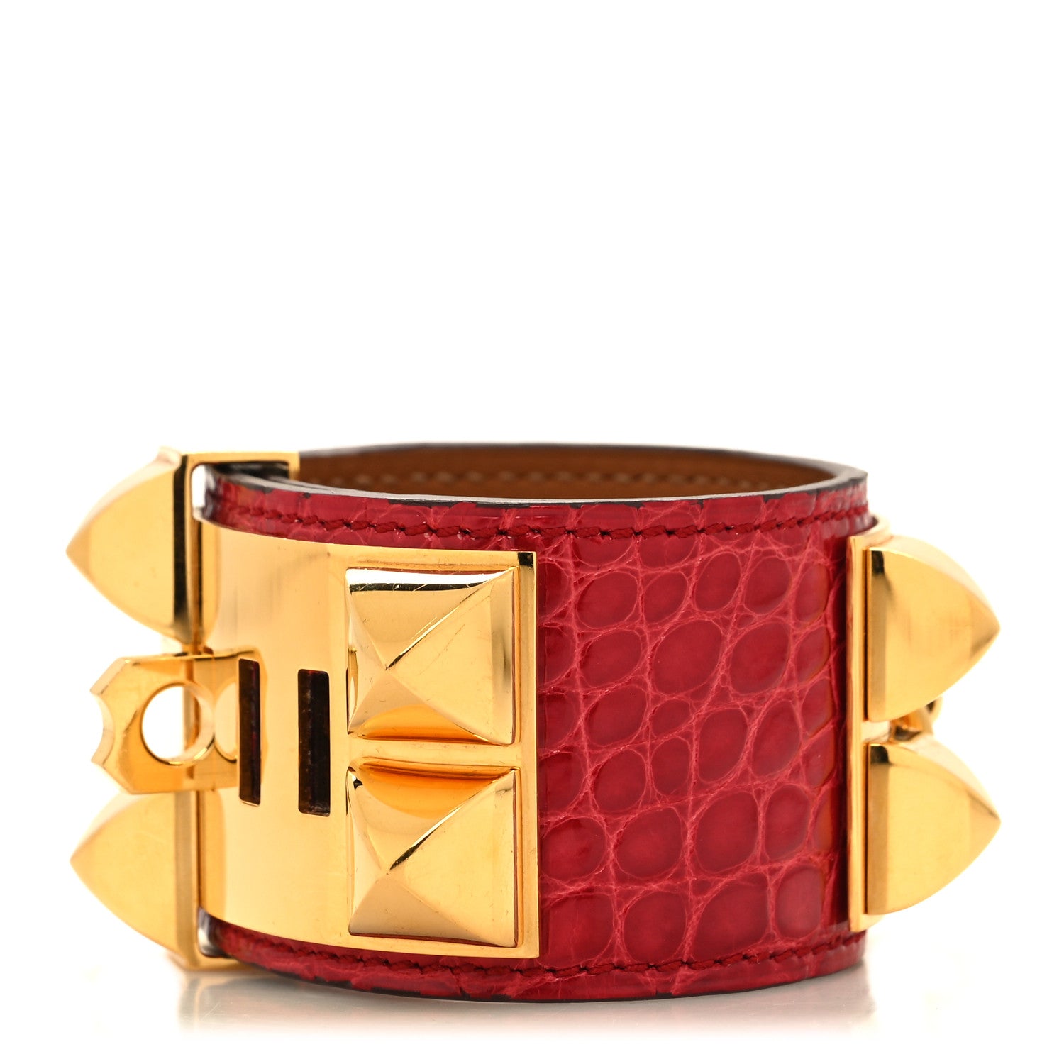 Hermes Shiny Alligator Collier De Chien CDC Bracelet T2 Braise 3 of 5