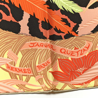 Hermes Silk Jaguar Quetzal Scarf 90 Orange Beige Vert 2 of 5